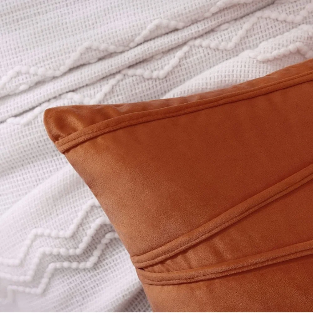 Luxury Home | Modern Burnt Orange Geo Striped Soft Velvet Throw Pillow Covers